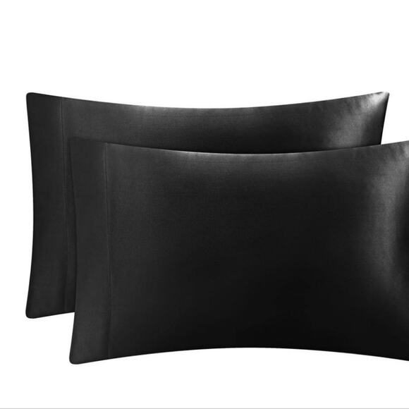 2 Pc Beautyrest STANDARD Satin Pillowcases BLACK Silky Therapeutic Hair Skin NEW - Picture 2 of 10